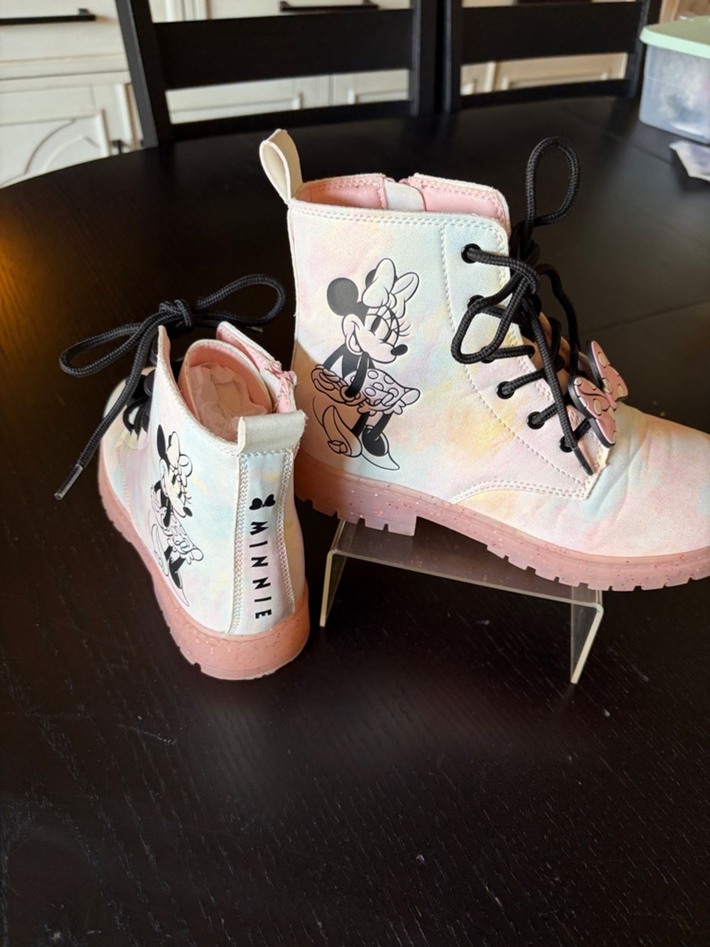 Disney Minnie Mouse Pastel Pink Tie-Dye Lace-Up Kids Boots